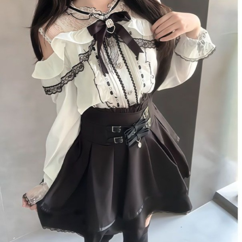 Blouse Off Shoulder - اليابانية القوطية Y2k لوليتا نمط مجموعة