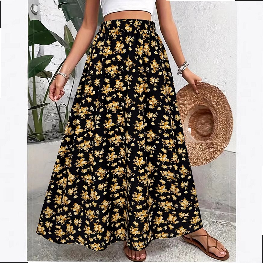 تنورة نسائية متوسطة الطول بطبع - مراجعة Midi Skirt Floral وسعره