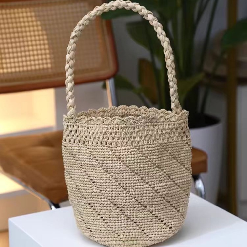 اليدوية الكروشيه القش دلو حقيب - مراجعة Crochet Bag Raffia وسعره